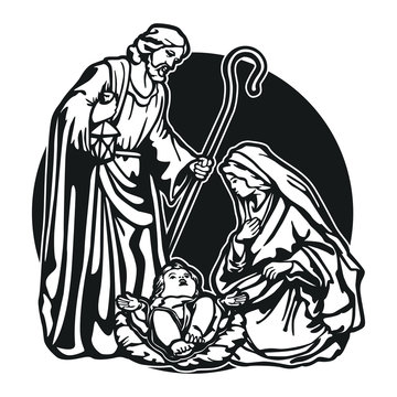 recommend clip art: Nativity Scene Christmas. Vector Art Design Illustration. Scrapbook Silhouette Religion Symbol.
