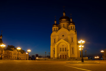 Fototapeta na wymiar The building of the Spaso-Preobrazhensky Cathedral. Khabarovsk. Russia