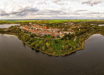 drone view of small town Penkun between Prenzlau, Schwedt and Stettin in southern Pommerania Germany