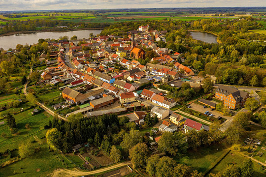 drone view of small town Penkun between Prenzlau, Schwedt and Stettin in southern Pommerania Germany