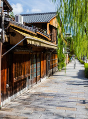 old wooden houses at Gion, Kyoto Japan
