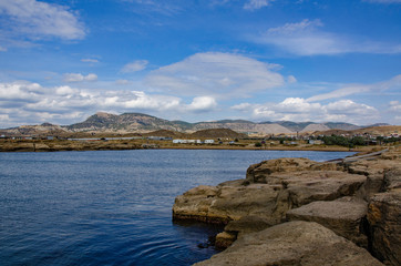 Fototapeta na wymiar Seascape sea, mountains, rocks, sky.