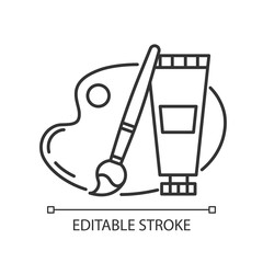 Arts and craft linear icon. Brush, palette. Creative hobby. E commerce department, online shopping categories. Thin line illustration. Contour symbol. Vector isolated outline drawing. Editable stroke