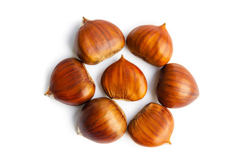 The group of sweet chestnuts isolated on a white background