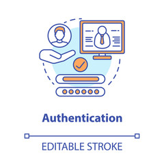 Authentication concept icon. User authorization, login. Privacy protection with password. Cybersecurity system idea thin line illustration. Vector isolated outline drawing. Editable stroke