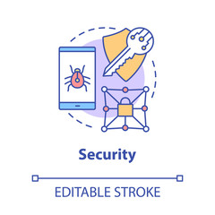 Security concept icon. Privacy protection idea thin line illustration. Confidential data encryption. Cybersecurity and safety. Digital authorization. Vector isolated outline drawing. Editable stroke
