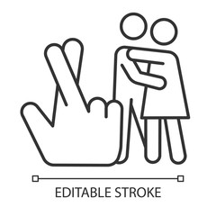 Statutory rape linear icon. Harassment of females. Sex with minor. Beyond law sex. Rape by deception. Thin line illustration. Contour symbol. Vector isolated outline drawing. Editable stroke