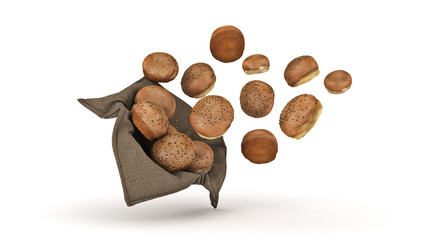 Bread in basket isolated. 3d rendering