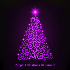 Fototapeta na wymiar Vector of a glowing purple Christmas tree ornament. Illustration of Christmas that looks elegant. . Christmas decorations with purple glowing stars.