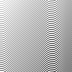 Abstract black wavy oblique stripes on a white background. Op art. Modern pattern for web pages, prints and textile design