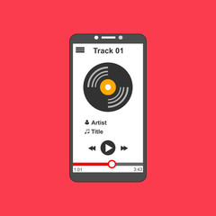 modern minimalistic media player user interface with panel control in modern flat design - Vector