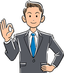 手でOKのサインを出す若いビジネスマンの上半身