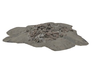 Heap of rubble and debris isolated on white 3d illustration