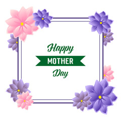 Greeting card design happy mother day, with bright colorful wreath frame. Vector