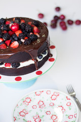 Bolo de chocolate com frutas vermelhas 