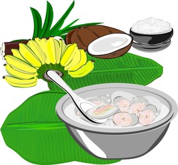 Thai Dessert, Banana Cooked in Coconut Milk (Kluay Buat Chi), Thai desserts, Banana Namwa, Coconut with pandanus sugar