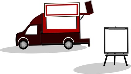 Thai food truck in the street, with menu signs