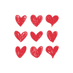 Fototapeta na wymiar Doodle hearts, hand drawn love heart collection.