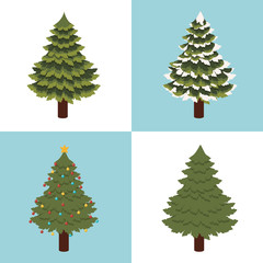 happy mery christmas card with pines trees