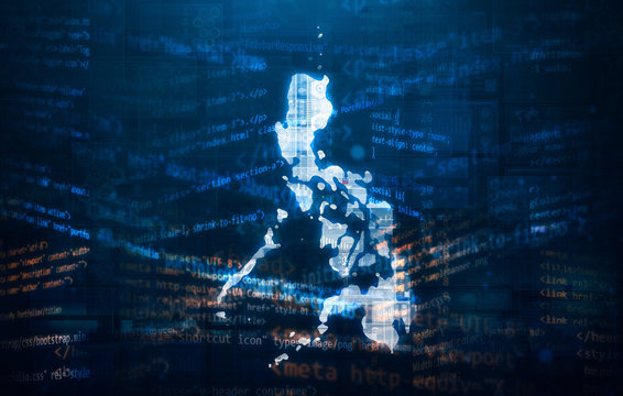 The Philippines in advance technology world. Binary codes and the Philippine Island with HTML web development codes