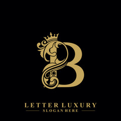 Initial letter B luxury beauty flourishes ornament with crown logo template.