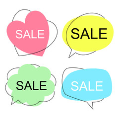 Set of flat colorful bubble speech vector. Banners, price tags, stickers, posters, badges. Isolated on white background.