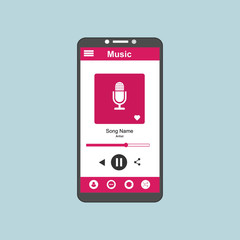 Vector illustration of music player flat design , UI design concept with icons and web elements