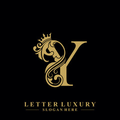 Initial letter Y luxury beauty flourishes ornament with crown logo template. - obrazy, fototapety, plakaty