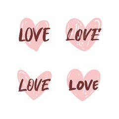 Hand drawn heart with LOVE text. Grungy sketched style. Valentine's day art.