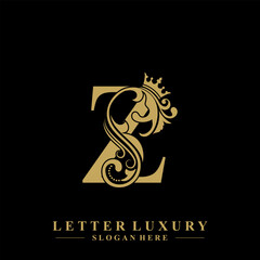 Initial letter Z luxury beauty flourishes ornament with crown logo template.