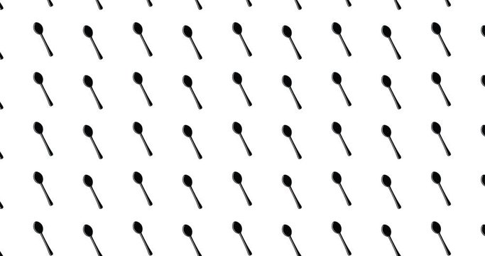 Illustrated spoons silverware background video clip motion backdrop video in a seamless repeating loop. Black & white spoon icon kitchen & food pattern white background high definition motion video