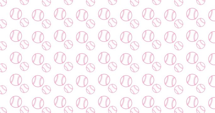 Pink baseball or softball background video clip motion backdrop video in a seamless repeating loop. Pink color softballs ball sports icon pattern white background high definition video