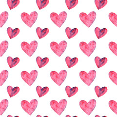 Seamless pattern with watercolor hearts. Romantic love hand drawn backgrounds texture. For greeting cards, wrapping paper, packaging, wedding, birthday, fabric, textile, Valentine's Day, mother's Day