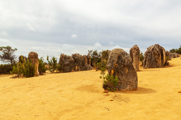Limestone pinnacles at the Nambung National Park in Western Australia, Australia.