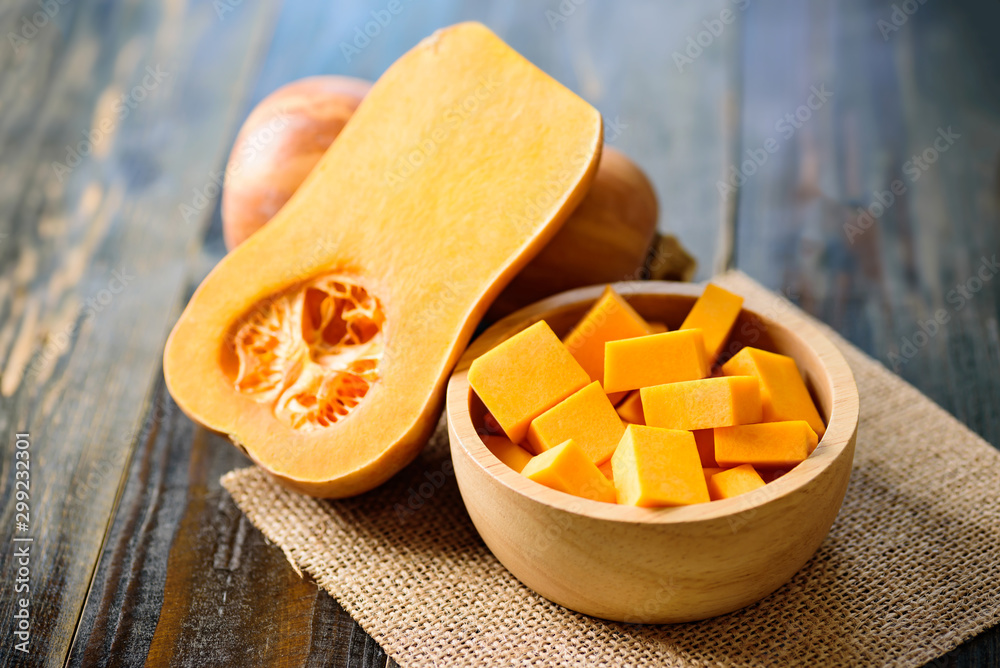 Wall mural Sliced butternut squash in a bowl for cooking - Wall murals