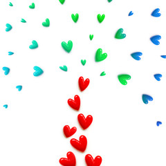 カラフルなハートが木のようにきれいに散りばめられているイメージと白バック　緑、赤、水色、青