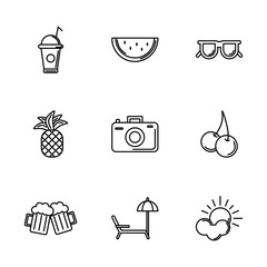 tourism travel time summer icons linear set