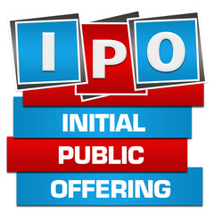 Fototapeta premium IPO - Initial Public Offering Red Blue Blocks Bottom Text 