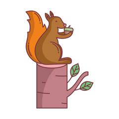 squirrel acorn sitting trunk hello autumn