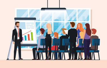 meeting of business people with infographic vector illustration design