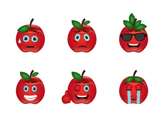 bundle of emoticons apples expressions vector illustration design