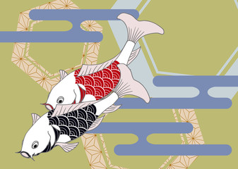 鯉をモチーフに和紋様をあしらった和柄カット