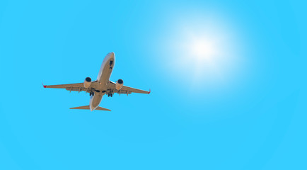 Commerical airplane taking off from airport for traveling