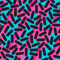 Vector seamless pattern with geometric strokes elements. Memphis geometric outline trendy modern style. 