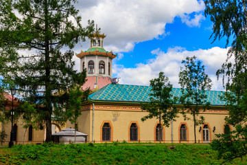 Fototapeta na wymiar Building of Chinese village in Alexander park in Pushkin (Tsarskoye Selo), Russia
