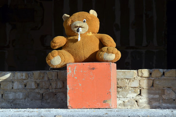 Teddy bear. Former Soviet kids camp.Ukraine gets rid of the consequences of communism. Kiev Region,Ukraine