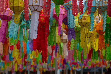Colorful Yi Peng Lantern, Lanna lantern in northern