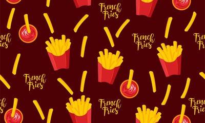 French fries and sauce seamless pattern vector