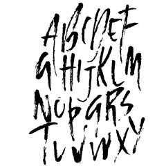 Hand drawn dry brush font. Modern brush lettering. Grunge style alphabet. Vector illustration.