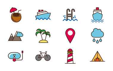 tourism vacations travel related icons set
